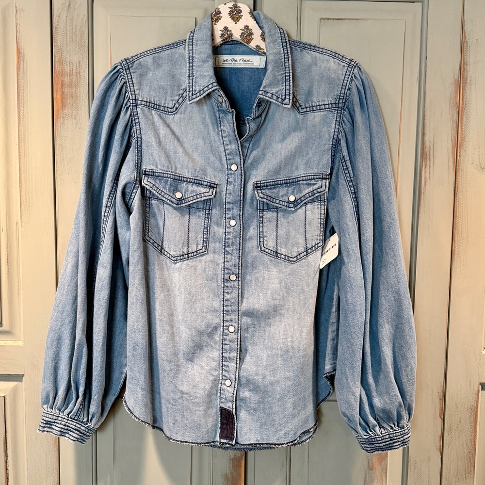 Free People Denim Button-Up Shirt